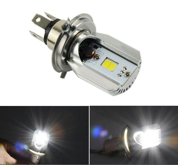 

1 x h4 18w 12v motorcycle lighting led headlight 6000k moto bulbs hi/lo beam front lights cob moped scooter motobike lamp xenon white