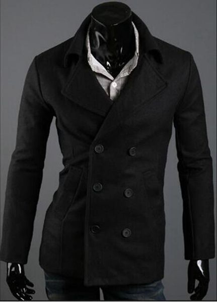 

man winter in europe and the double-breasted style boutique han edition of high-grade windbreaker coat / m-2xl, Black