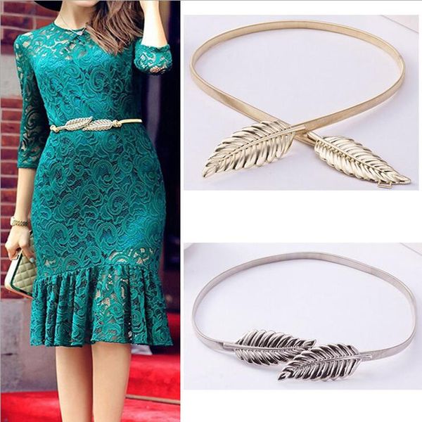 

wholesale- hq 2017 women new fashion metal leaves elastic waist dress belt europe style women accessories xhh04297, Black;brown