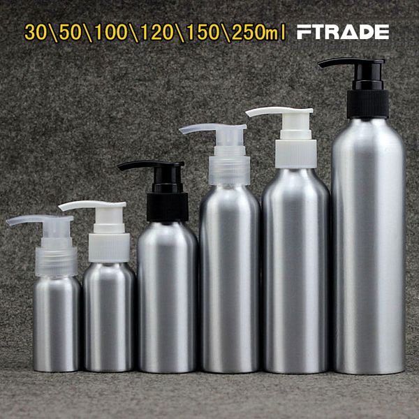 

wholesale- 7 sizes empty metal lotion cream pump aluminum bottles skin care silver shampoo pump bottle containers,diy cosmetics bottles