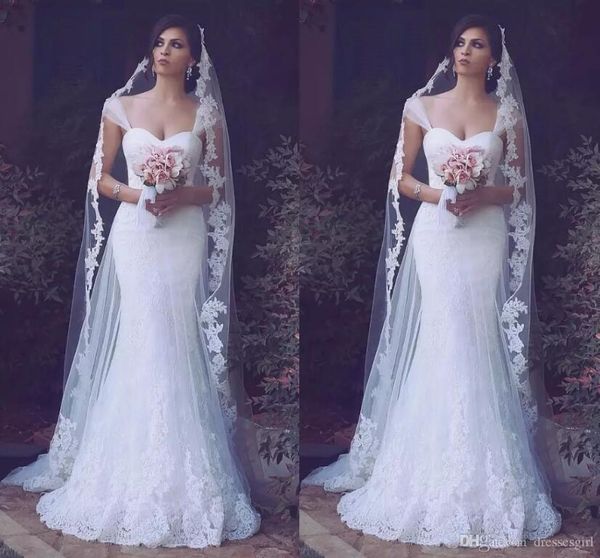 

vintage arabic floor length mermaid wedding dresses 2020 sweetheart full lace appliques cap sleeves bridal gowns vestido de noiva robe de, White