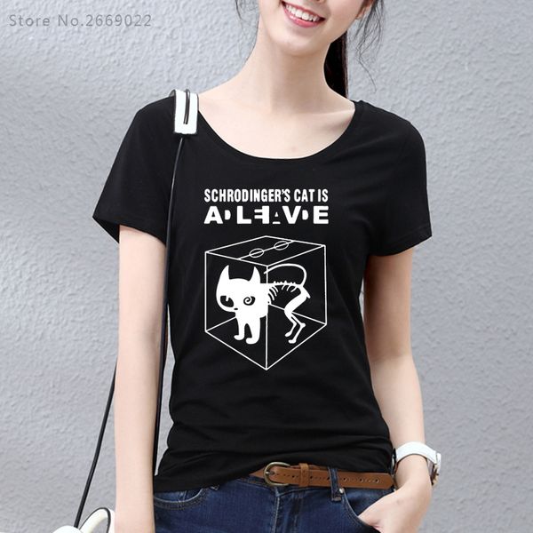 

sleeve cat hanhent theory new bang the big girls t-shirts women swag funny cotton short wholesale- tshirts schrodinger's t style shirt, Black