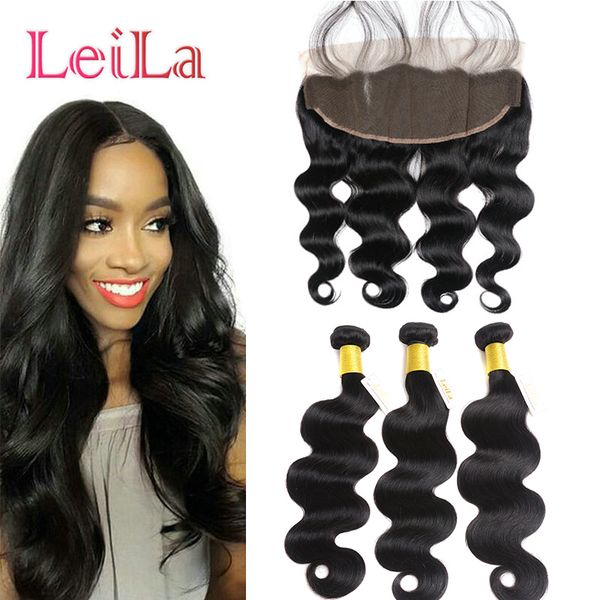 Ear To Ear 13X4 Lace Frontal Closure With 3 Bundles Malaysian Body Wave With Closure 3 Bundles With Frontal Closure Human Hair