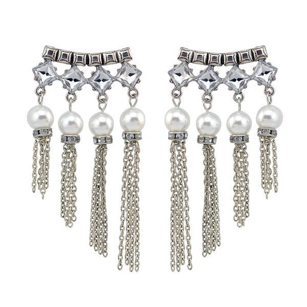 

idealway женская мода роскошный кристалл горный хрусталь жемчужина кисточкой шарм падение серьги стержня ювелирные изделия, Silver