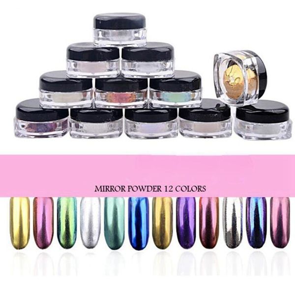 

wholesale-12colors/set magic chrome nail powder mirror effect nails pigment powder dust laser magical nail art tools mirror chrome powder, Silver;gold