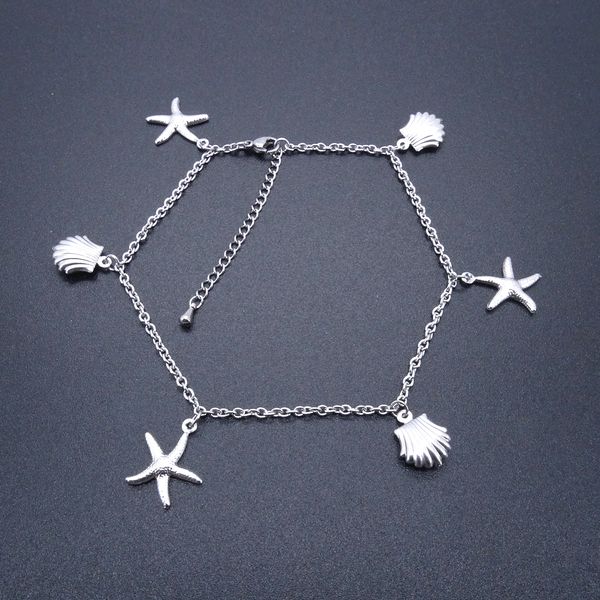 

stainless steel anklets fashion jewelry ankle bracelet starfish and shell charm waterproof 23+5 cm adjust to 11" factory offer, Red;blue