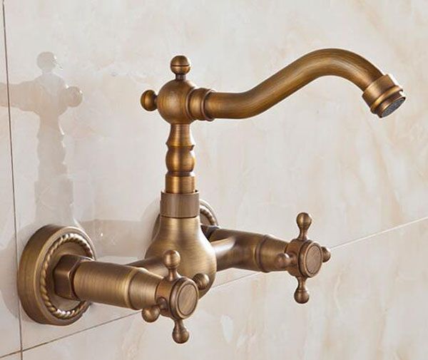 

antique brass wall faucet wall vintage2017 faucet with 2 handles 2 holes and cold plate bathroom wall faucet ing