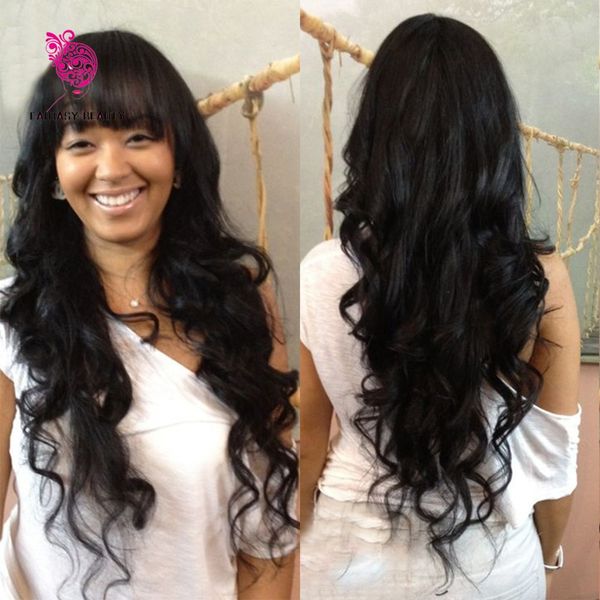 

glueless and glue full lace human hair wigs withs bangs virgin brazilian body wave humans hairs laces front wig with fringe for women, Black;brown