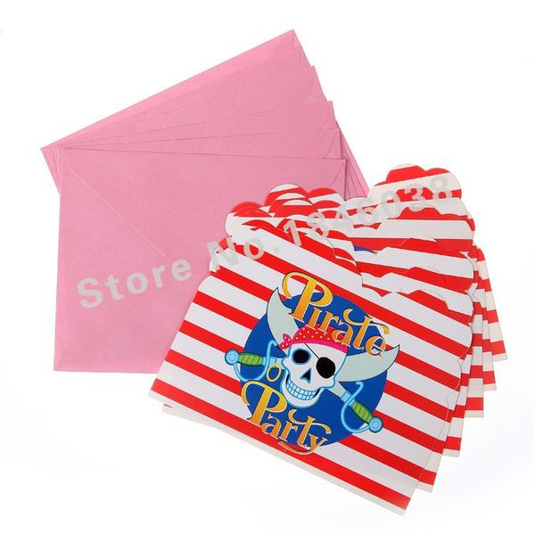 

wholesale- 6pcs envelop shape pirate party theme party invitation card kids baby birthday/festival party card decoration supplies