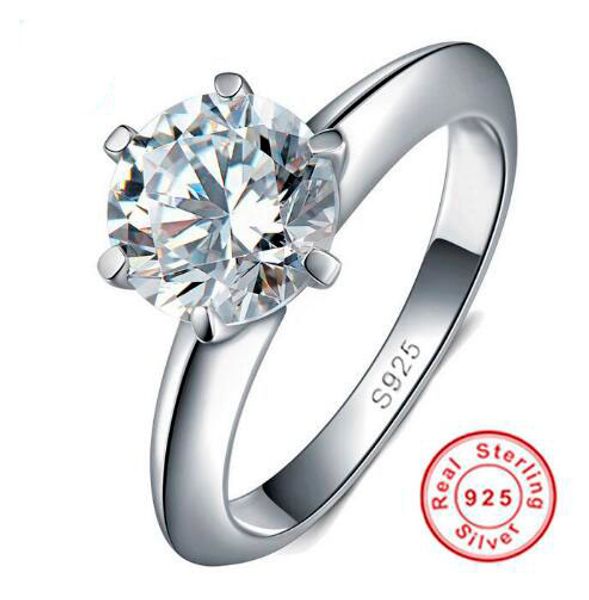 

100% 925 sterling silver wedding rings for women classic 6 prong 1 ct sona cz diamond engagement ring sets bridal jewelry, Golden;silver