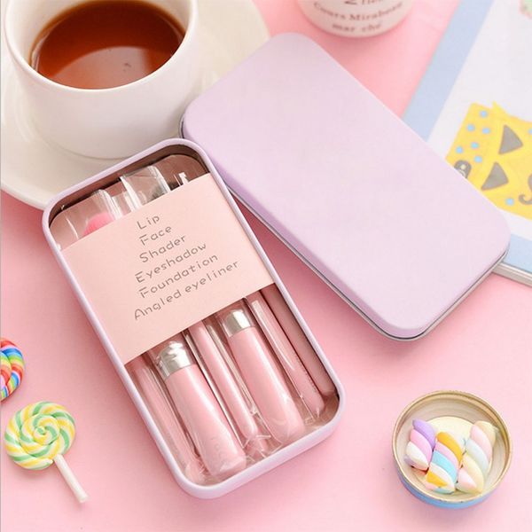 

wholesale-7 pcs new hello kitty mini makeup brush set cosmetics kit pincel maquiagem make up brush kit with metal box pinceaux maquillage