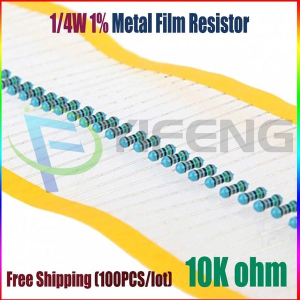 Atacado-novo 100 pcs 10k Ohm 1 / 4W 10K resistor de filme de metal 10kohm 0.25w 1% ROHS