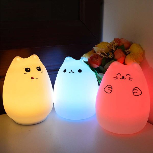 Gato colorido Silicone LEVOU Luz Da Noite Sensor de Toque Recarregável luz 2 Modos Crianças Bonito Night Lamp Quarto Luz