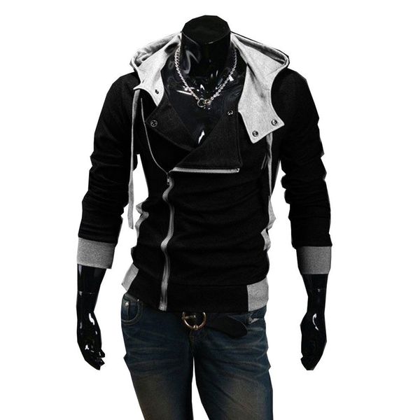 

wholesale- autumn & winter oblique zipper casual slim long sleeve hiphop assassin creed hoodies sweatshirt outerwear jackets ing, Black