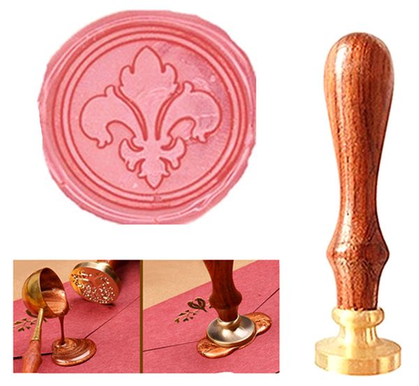 Selos claros Vintage Fancy Fleur-de-lis Imagem Logo Casamento Selo De Cera Selo De Vedação Rosewood Handle Set Kit (Somente Carimbo)