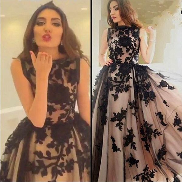 Siyah ve Şampanya Dantel Gece Elbise 2023 Dubai Arapça Akşam Zarif Zemin Uzunluğu A-line Uzun Resmi Parti Gowns Tasarımcı Pageant