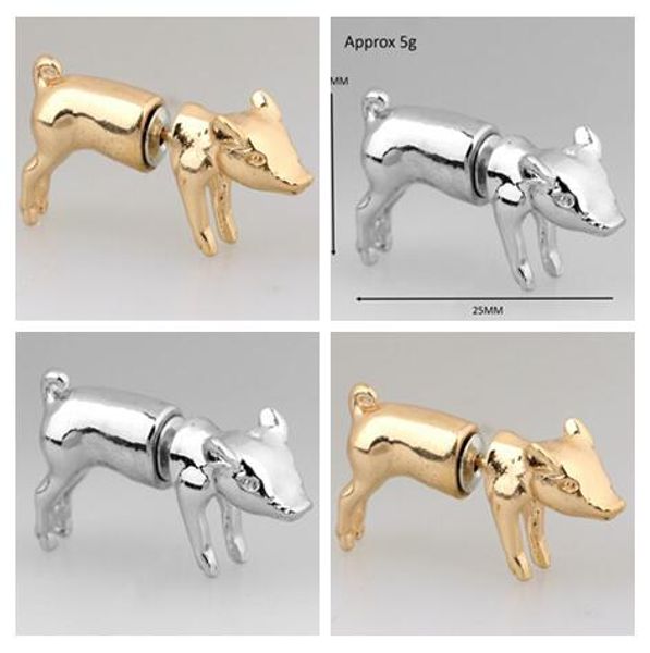 

2017 selling harajuku wind personality 3d animal ear studs stereoscopic cute pig earrings golden silvery, Golden;silver