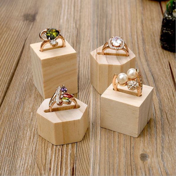 

[simple seven] muji style rectangle or hexagon couple rings holder natural wooden wedding ring stands craftshow or shopwindow ring display, Black