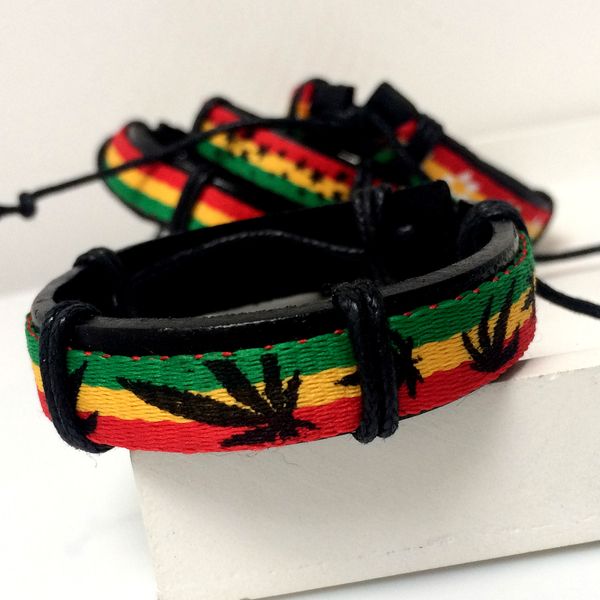 

смешанный стиль jamaica красный желтый и зеленый листья регги панк хип-хоп pu корковой браслет для женщин и мужчин, Golden;silver