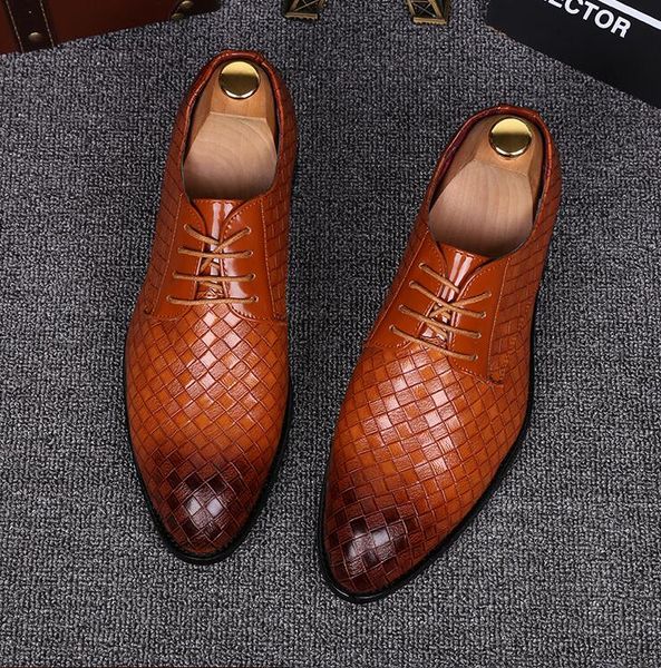 

men wedding shoes designer alligator formal dress flat oxfords britain leather shoes for men size:37-44 gx91, Black