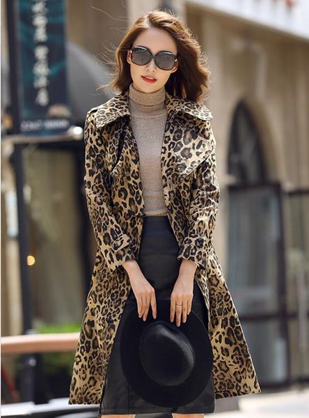

европа и соединенные штаты леопард дамы ветровка значительное падение в новый длинный тонкий элегантный джокер прилив пальто / -3 xl, Tan;black