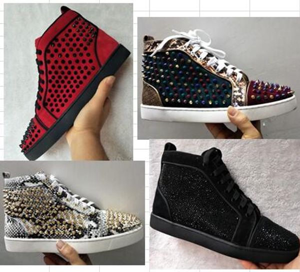 

2017 new wholesale New High quality 6 colors brand crystals diamond leather men's sneakers shoes high-top red bottom casual party shoes s