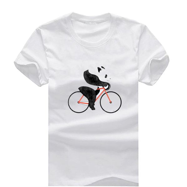 

panda on a bicycle new fashion man t-shirt cotton o neck mens short sleeve mens tshirt male tees wholesale, White;black