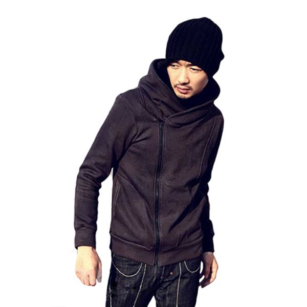 

wholesale- new british style men's o-neck casual high collar fashion personality stayed hooded autumn jacket coat, Black;brown