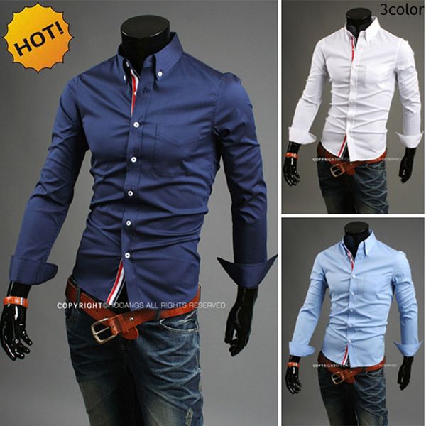 

2017 spring autumn casual dress shirts long sleeve ribbon slim camisa masculina solid shirt men chemise homme plus size -3xl, White;black