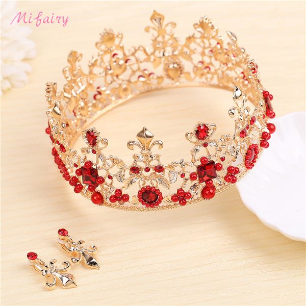 

vintage baroque bridal circle tiaras sets gold red crystals prom headwear stunning wedding tiaras and crowns sets h84, Slivery;golden