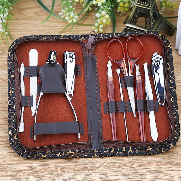 Großhandel – Steinmuster-Etui + 10-in-1-Set Nagelknipser-Set, Nagelpflege-Set, Pediküre, Schere, Pinzette, Messer, Ohr-Pick, Utility-Maniküre-Set