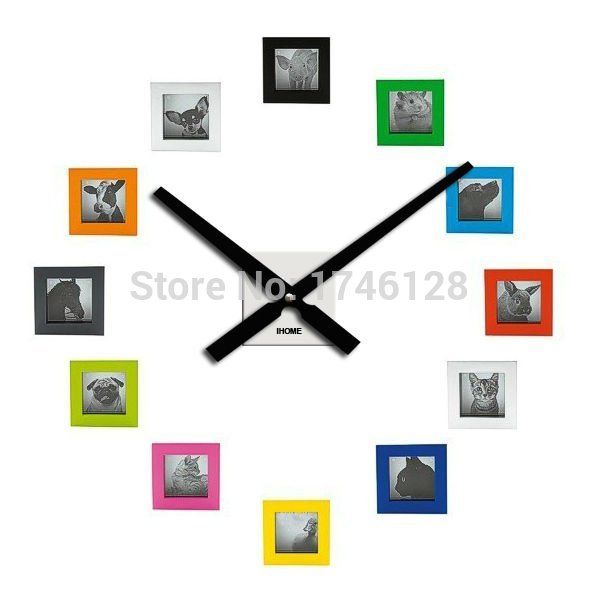 Atacado- 60cm Metal relógio de parede DIY foto quadro relógio sala de estar decoração de quartzo mecanismo horloge