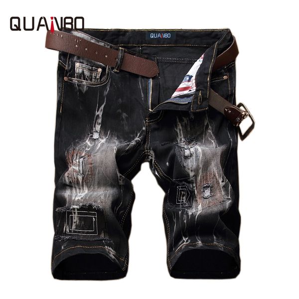 

wholesale- 2017 brand summer new men jeans shorts plus size fashion designers distressed stretch ripped men's jeans shorts 28-42, Blue