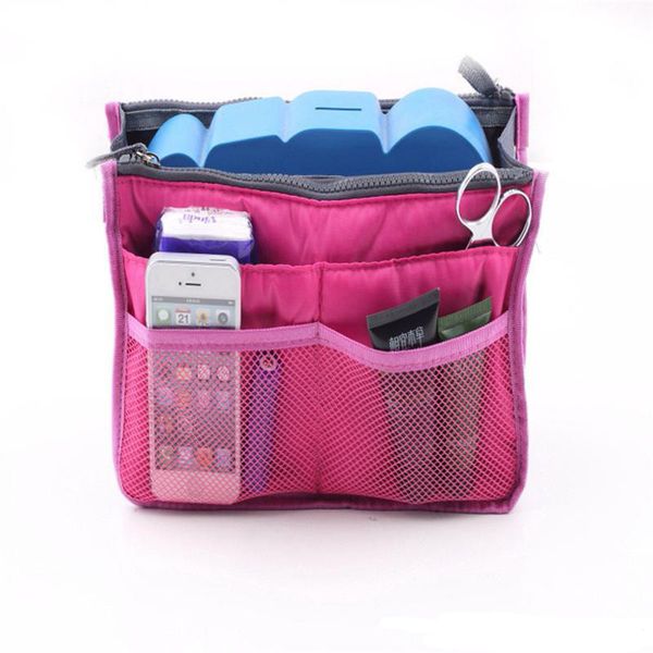 

100pcs bag organizer dual insert multi-function makeup bags pocket washing handbag, Blue;pink