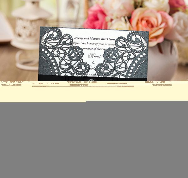 

wholesale-black wedding invitation with envelopes and seals; delicate black lace wedding invitation with diamond - set of 50