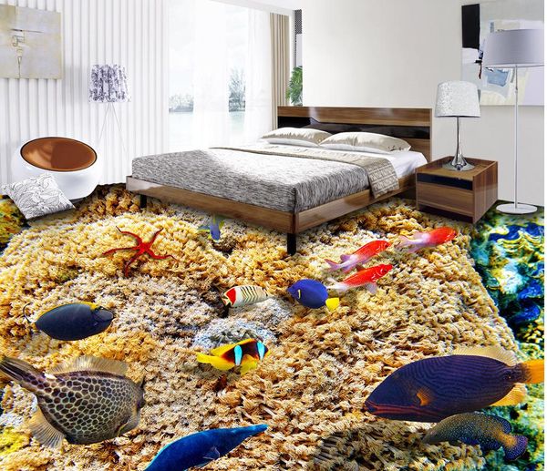 

p any size new custom 3d beautiful underwater world tropical fish 3d stereo floor