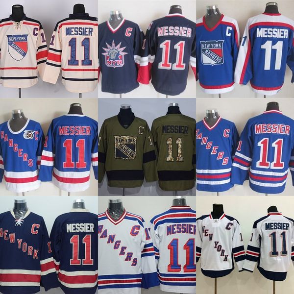 

factory outlet new arrivals-men's new york rangers #11 messier green beige blue white ice hockey jerseys ing, Black;red