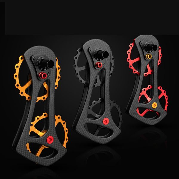 

17t bicycle bike ceramic bearing jockey pulley wheel et black red carbon fiber cnc rear derailleur guide for himano ultegra dura ace