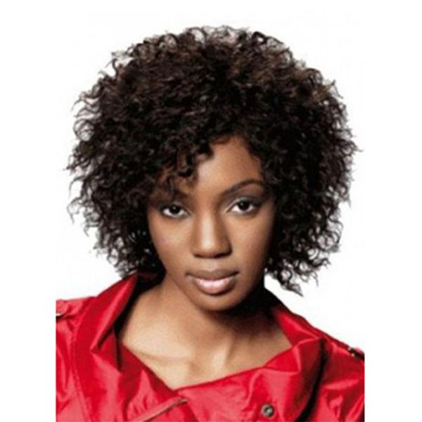 

short afro black synthetic hair wigs medium side bang wig for women heat resistant synthetic wig