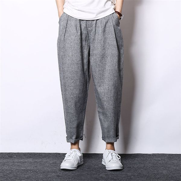 

wholesale-2016 casual loose drawstring feet retro chinese style linen mens hip hop pants drop crotch pants men haren pants s-3xl, Black