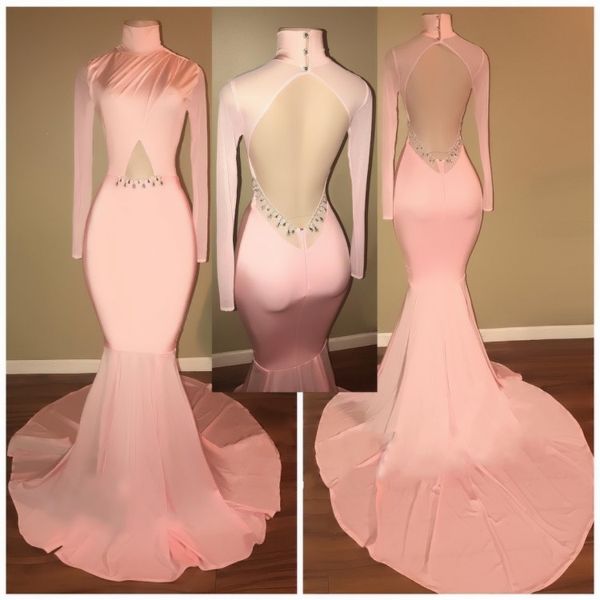 

2021 evening dress gold dress mermaid prom dresses long sleeve, Black