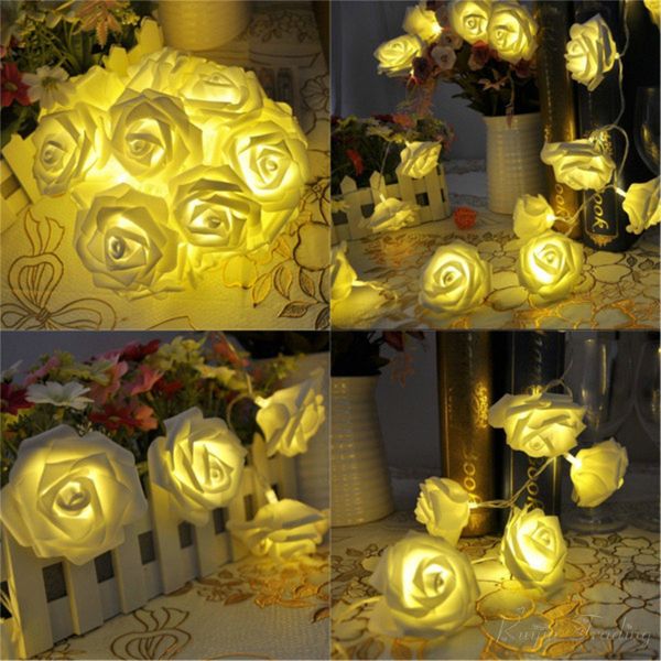 

wholesale- 2m 20 led battery operated rose flower string lights wedding valentine fairy lamp outdoor garland christmas party decoration