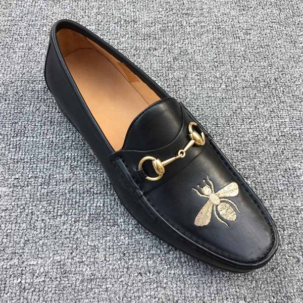 

luxury 2019 quality 78848 moccasins & loafers leather loafer with bee casual shoes men casual genuine leather size 38-44.6987, Black