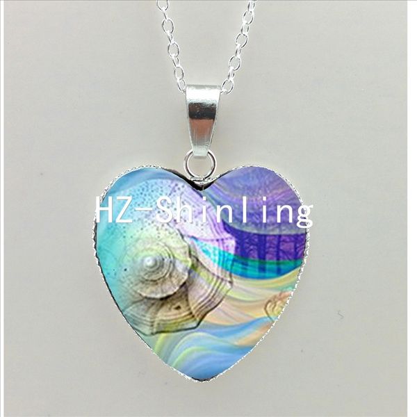 

2020 new sea shell heart necklace vintage ocs heart pendant shell jewelry glass dome necklace nht-005, Silver
