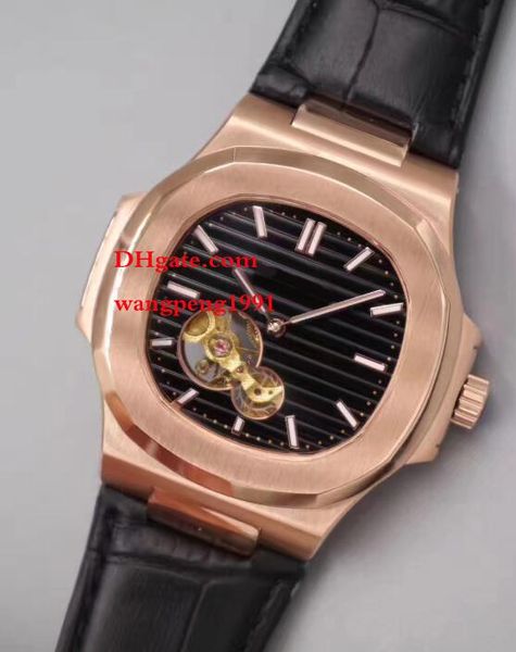 4 Men Style Watches 40,5mm Nautilus Tourbillon 18K Rose Gold Mechanical Transparent Leather Bracelet Automático Mens relógios