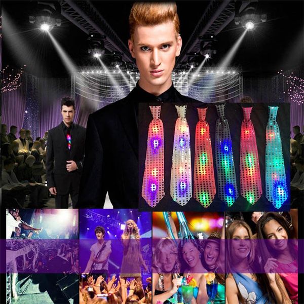 

new fashion light up led luminous sequin neck ties changeable colors necktie led tie flashing tie for women man ic913