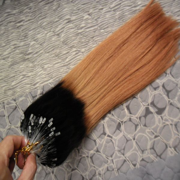 200g Düz mikro boncuk saç uzantıları T1B / 27 brezilyalı bakire saç bal sarışın Ombre mikro döngü halka saç uzantıları