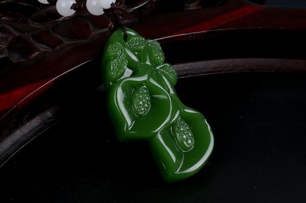 

jasper hand-carved magnolia. auspicious necklace pendant., Silver