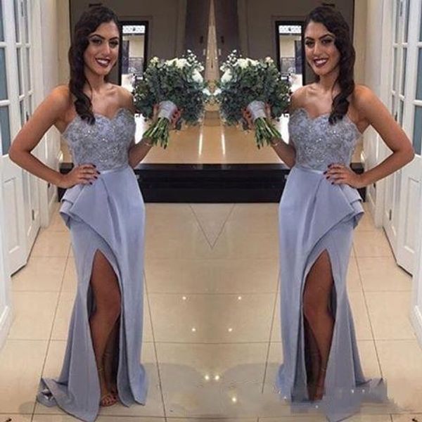 

2017 african lilac bridesmaid dresses sweetheart lace appliques crystal beaded split plus size long maid of honor wedding guest dress, White;pink