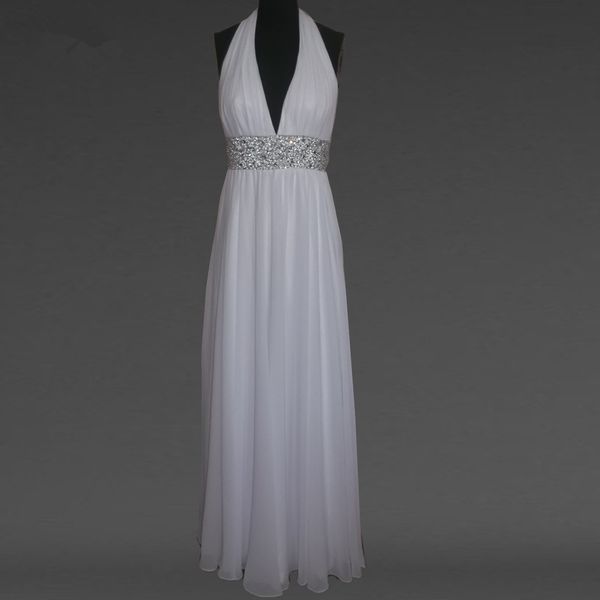 

Halter Neck Chiffon Beach Wedding Dress 2018 New Beaded Wedding Gowns Floor Length Bridal Gowns Backless